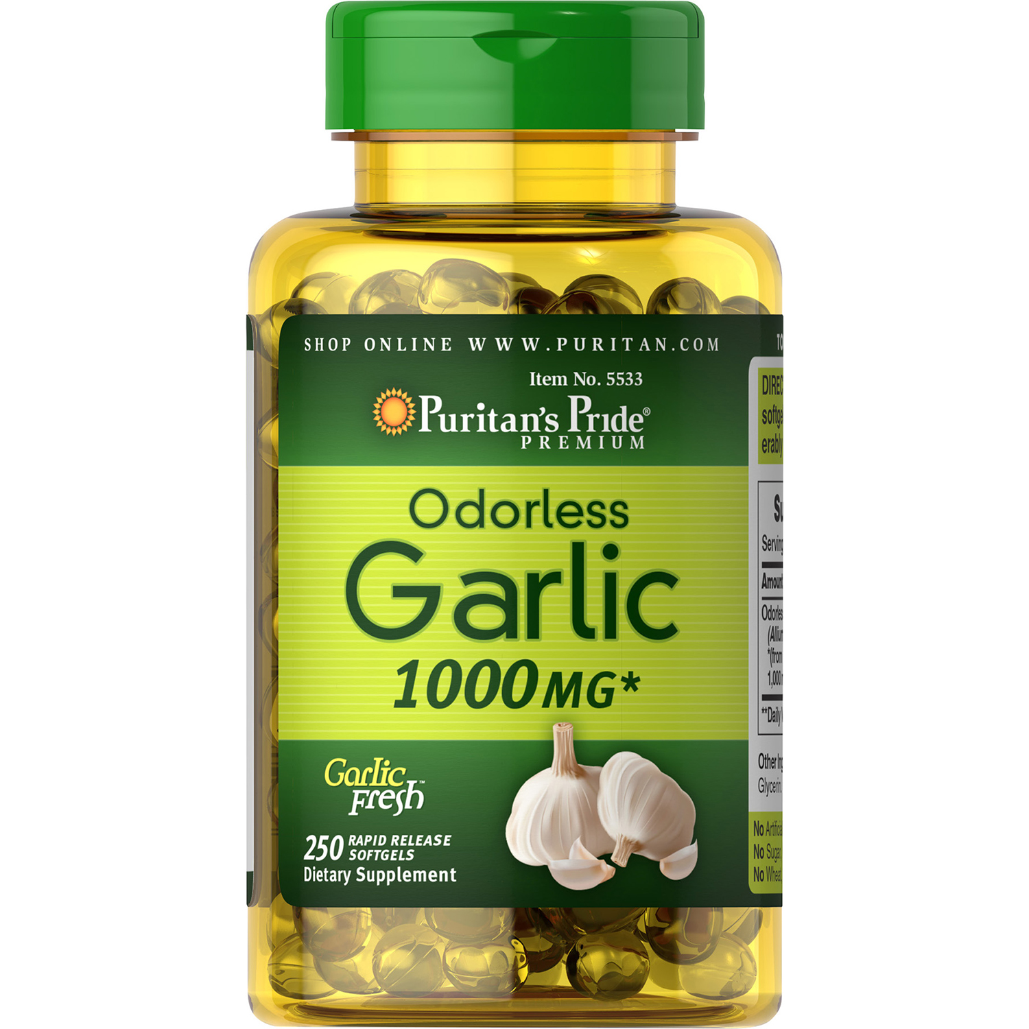 Puritan's Pride Odorless Garlic 1000 mg-250 Rapid Release Softgels - image 1 of 4