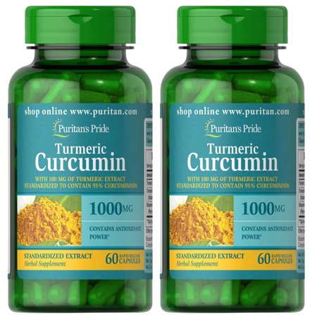 Puritan's Pride Turmeric Curcumin 1000mg with Bioperine 5mg 60 Raid Release Capsules (2 PACK)