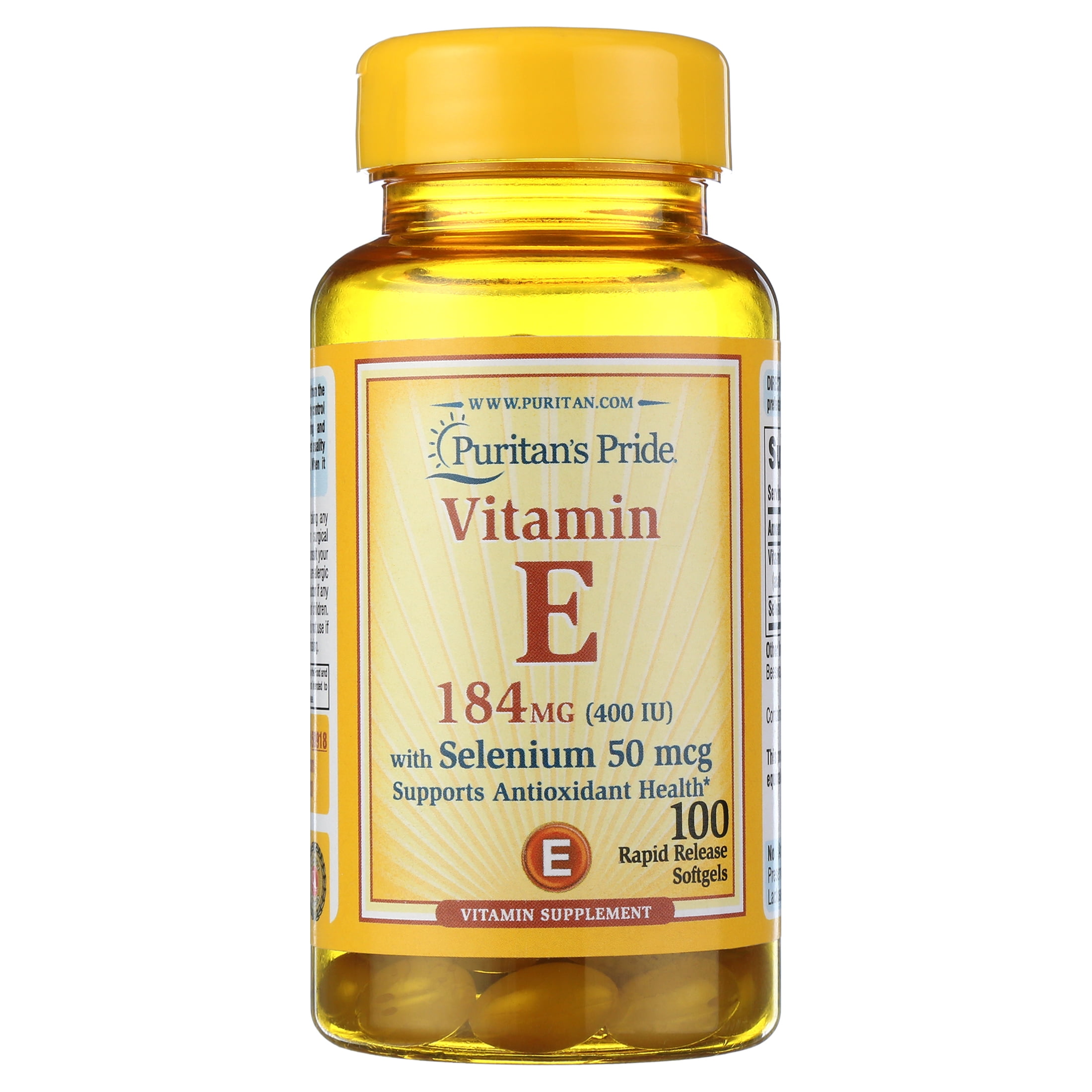 Puritan's Pride Vitamin E Softgelswith Selenium, 400 IU, 100 Ct