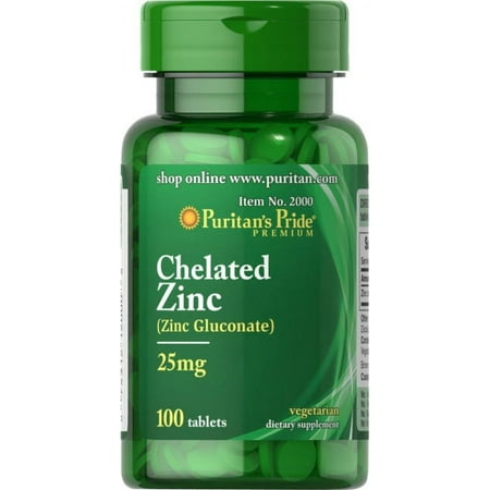 Puritan's Pride Zinc 25 Mg to Support Immune System Health Tablets, White, 100 Count