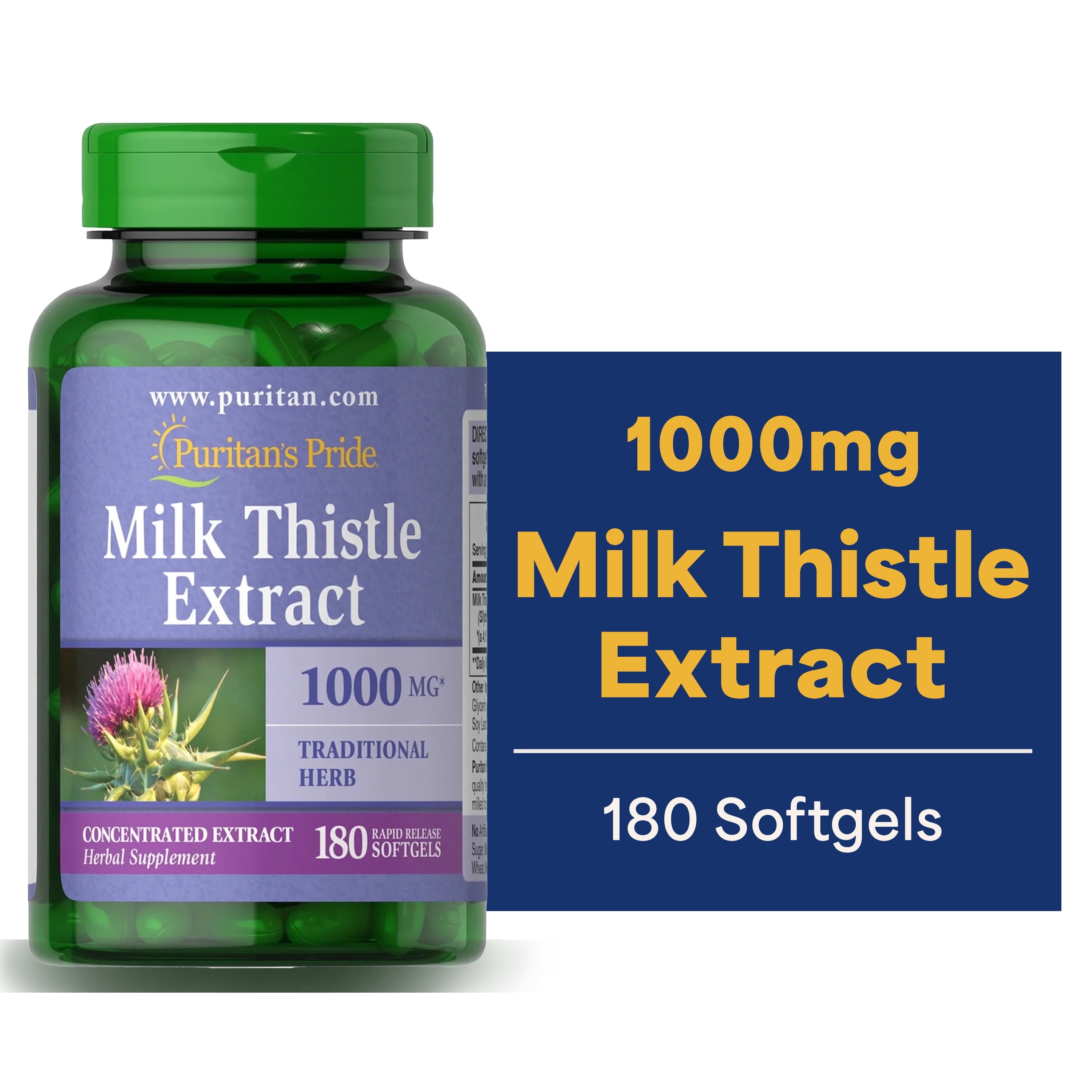 Puritan's Pride of Milk Thistle 4:1 Extract 1000 Mg (Silymarin)-180 Softgels, image size:3000x3000