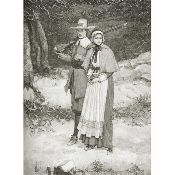 Puritans Going to Church. From the Book A Brief History of the United States Poster Print, 24 x 34