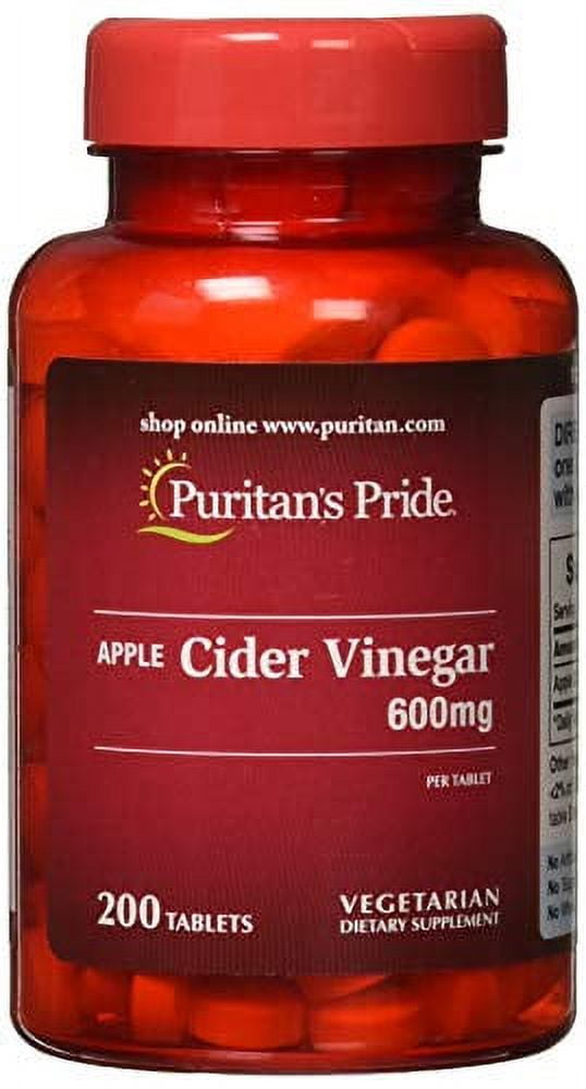Puritans Pride Apple Cider Vinegar 600 mg Tablets, 200 Count