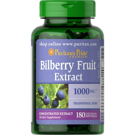 Puritans Pride Bilberry 1000 Mg Softgels, 180 Count