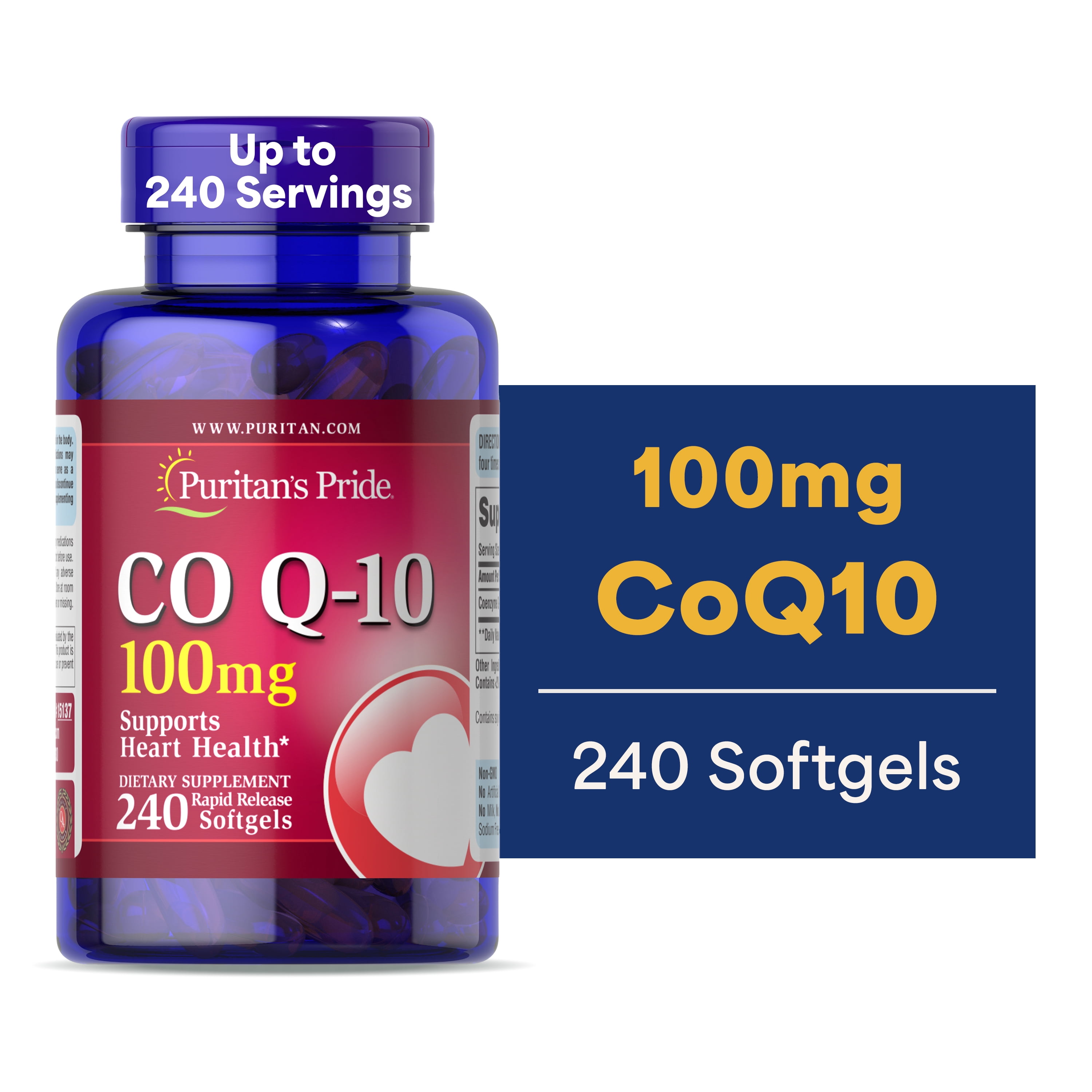 Puritan's Pride CoQ10 Softgels, 100 mg, Dietary Supplement, 240 Rapid  Release Softgels