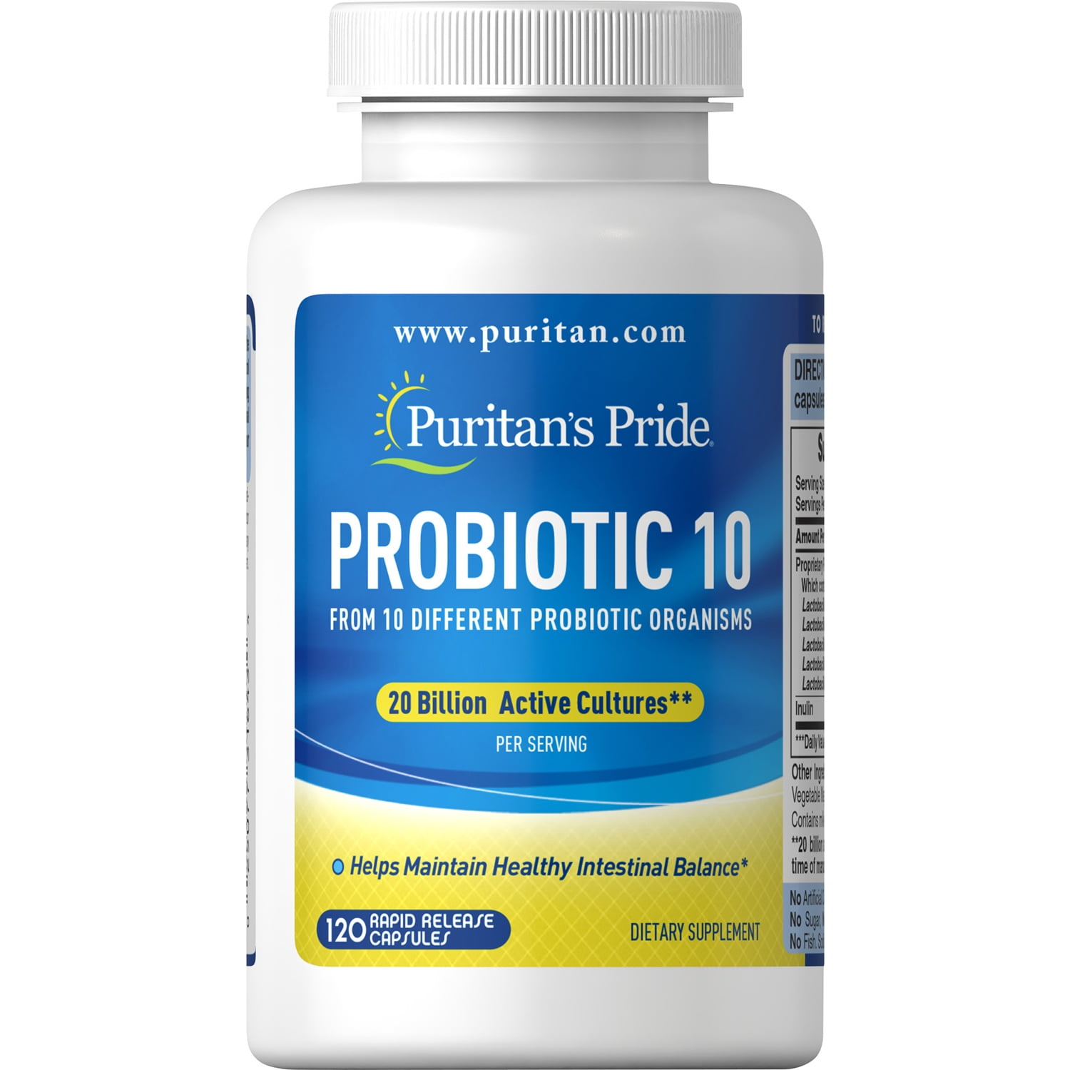 Puritans Pride Rapid Release Probiotic 10 Capsules 120 Count