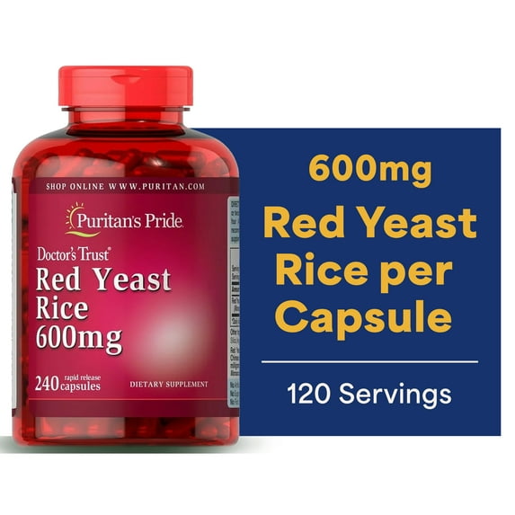 Puritans Pride Red Yeast Rice 600 mg Capsules, 240 Count