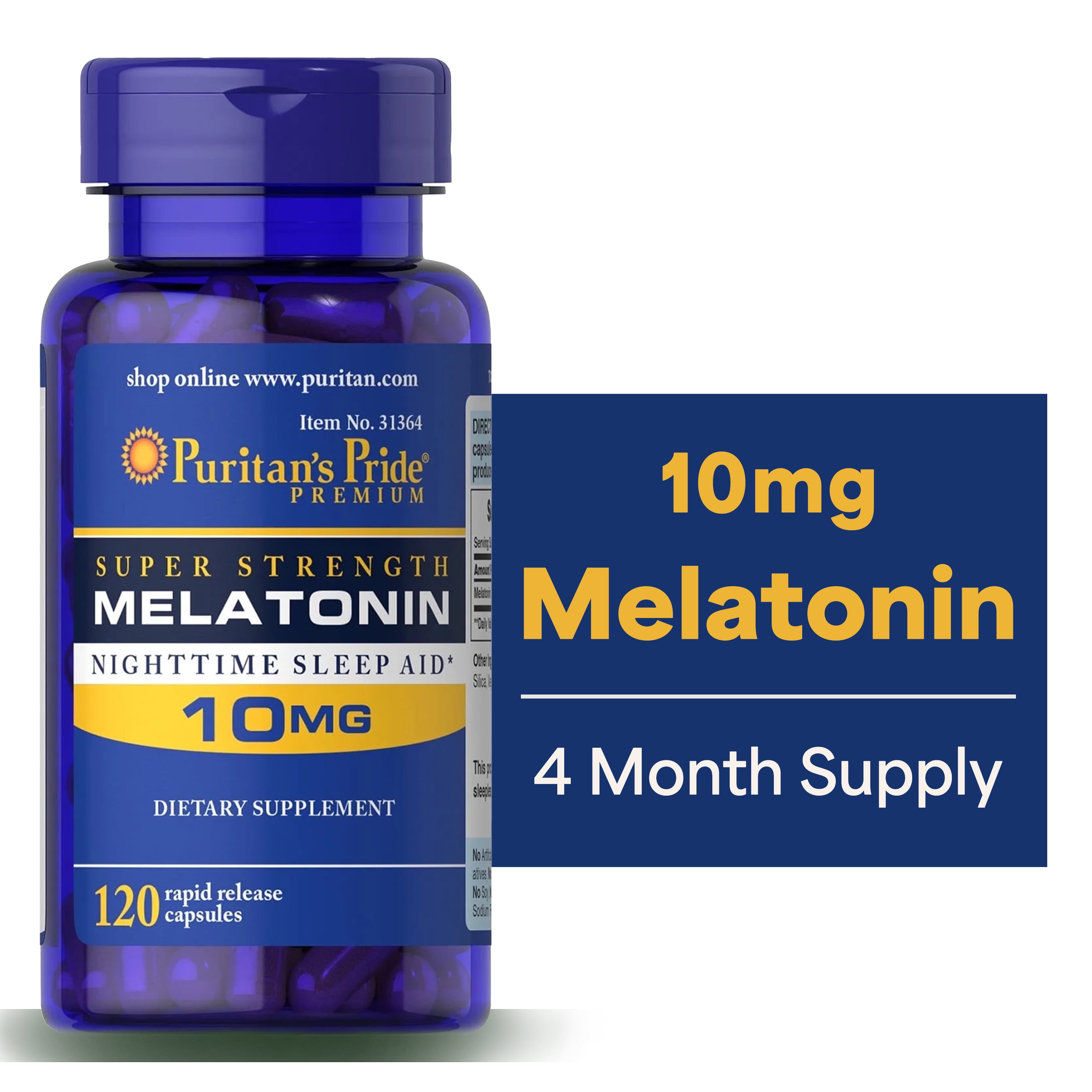 Puritans Pride Super Strength Melatonin Rapid Release Capsules, 10 Mg, 120 Ct