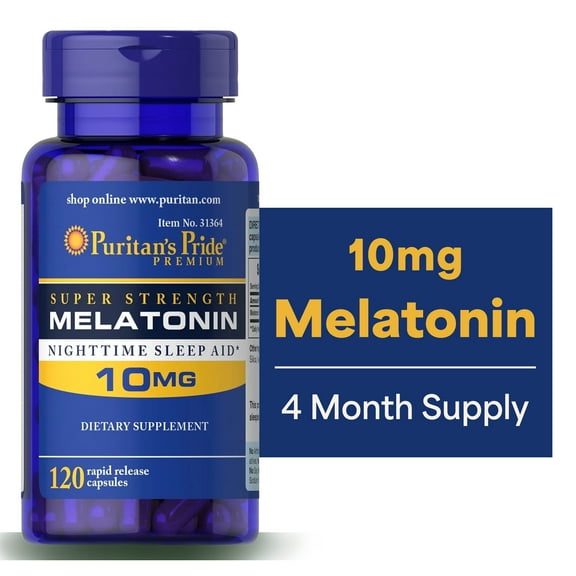 Puritans Pride Super Strength Melatonin Rapid Release Capsules, 10 Mg, 120 Ct