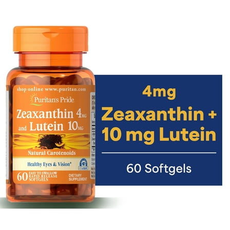 Puritans Pride Zeaxanthin 4mg with Lutein 10mg Softgels, 60 Count