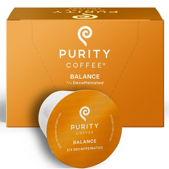 Purity Coffee BALANCE 2/3 Decaf Medium Roast Coffee Single-Serve K Pods (12ct Cups) - Specialty-Grade Mountain Water Processed Decaf + Regular Arabica Blend- USDA Certified Organic Decaffeinated - Th