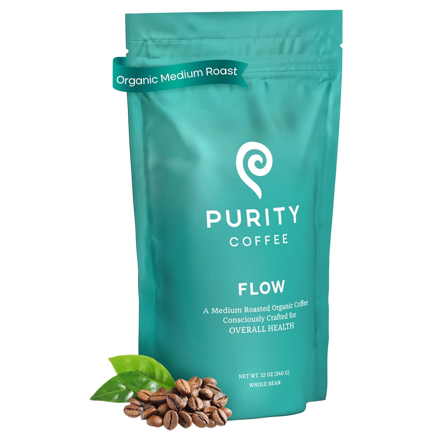 Purity FLOW Medium Roast Organic Whole Bean Coffee, USDA Certified Organic Specialty Grade Arabica, 12 oz
