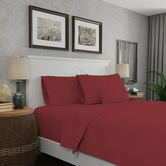 Purity Home 4-Piece Full Sheet Set 300TC Sateen, Cotton Rayon Blend, Deep Pockets, Ultra-Soft, Eco-Friendly & Durable Red