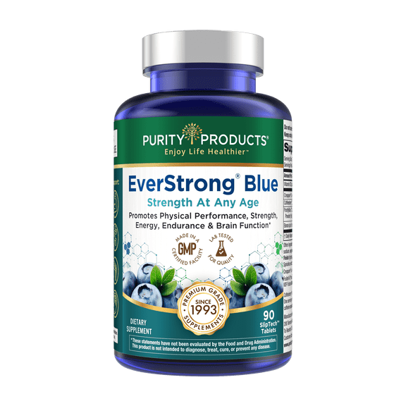 Purity Products EverStrong Blue Strength Building Brain Boosting w/Muscle Matrix Blend ft. Creatine Monohydrate More, PurityBlue Organic Blueberry Complex, 1000 IU Vitamin D Tablets