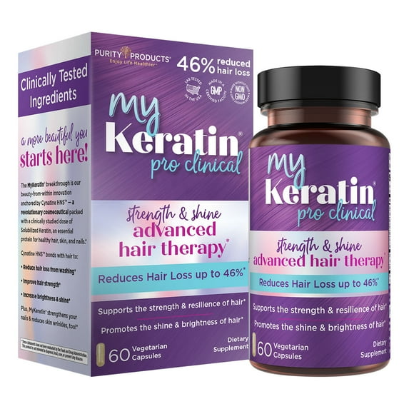 Purity Products MyKeratin ProClinical Advanced Hair Therapy Reduces Hair Loss & Increases Hair Strength, Shine & Luster - Next Generation Keratin Hair, Skin & Nails Super Formula - 60 Veg Capsules