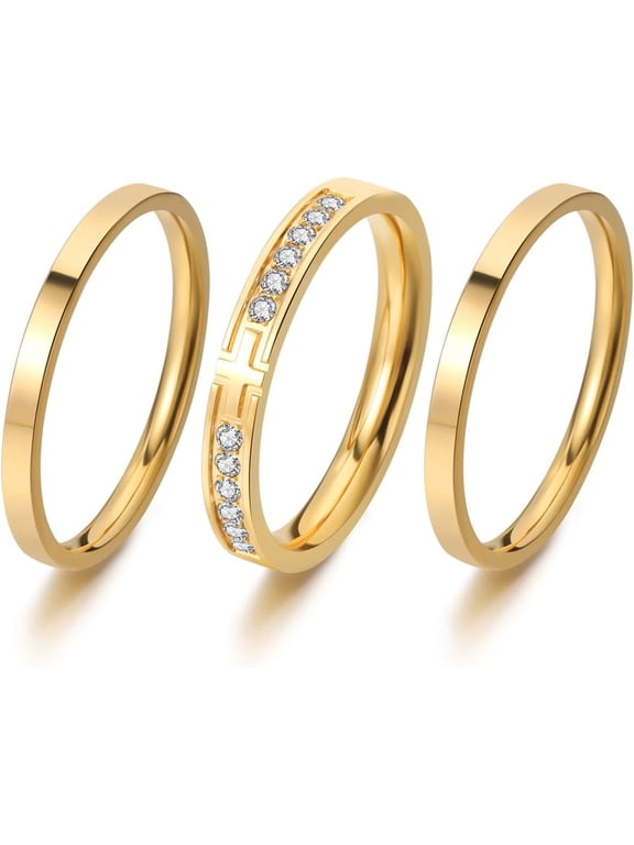 Purity Rings for Women, 3Pcs Thin Stackable Rings, Silver Cross Ring for Women, Dainty 14K Plated Gold Ring for Women Size 5-11