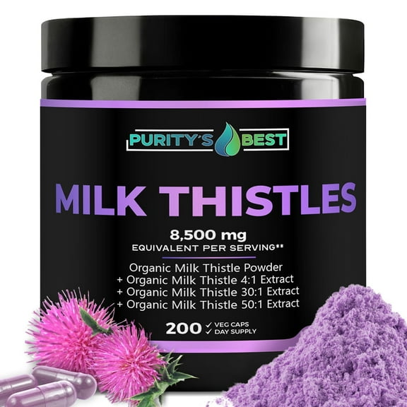 Purity's Best Milk Thistle Seed Powder Extract 8500 Mg per Serving, 200 Veggie Caps, 200 Servings