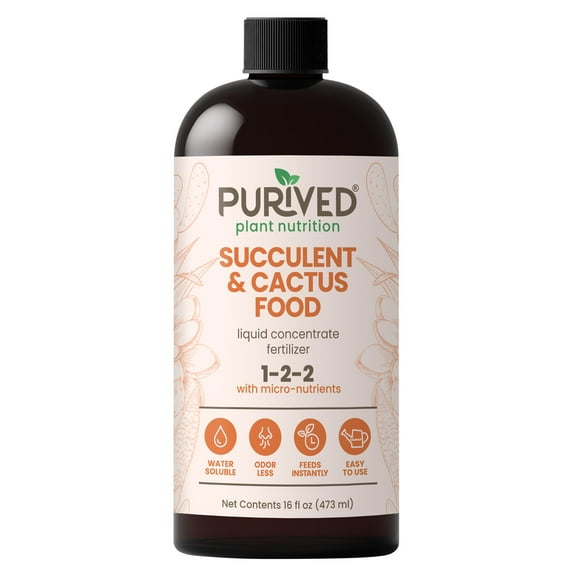 Purived 16oz Succulent & Cactus Liquid Fertilizer  Makes 50 Gallons, Ideal for Aloe, Jade, Cacti & More, All-Natural, Groundwater Safe, Made in USA
