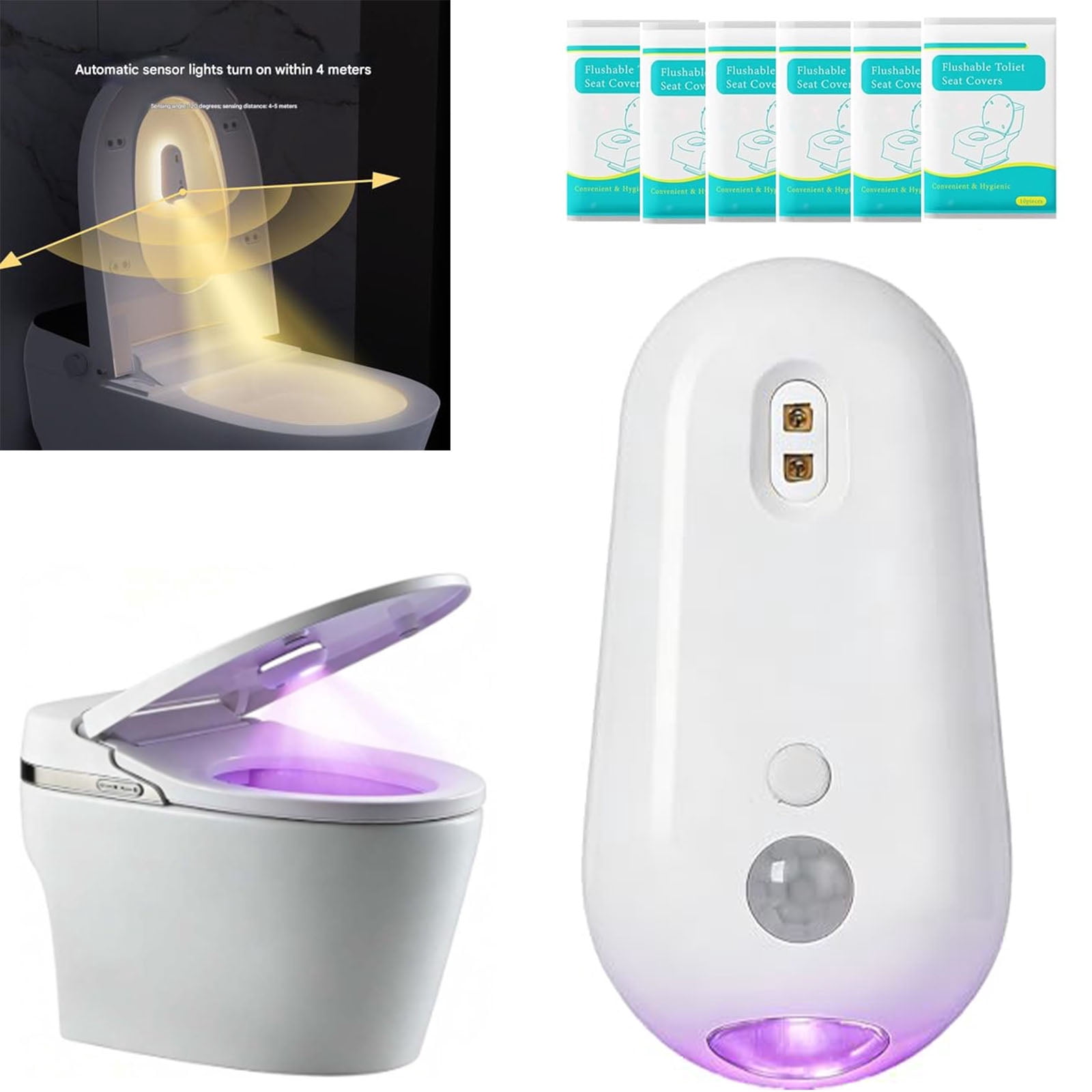 Purivio Self Cleaning UV Toilet Sensor Light, Waterproof Deodorizing Toilet Cleaning Light, Motion-Activated, Rechargeable, Night Light, for Shared Bathrooms, for Night Use, Kids & Elderly Safe