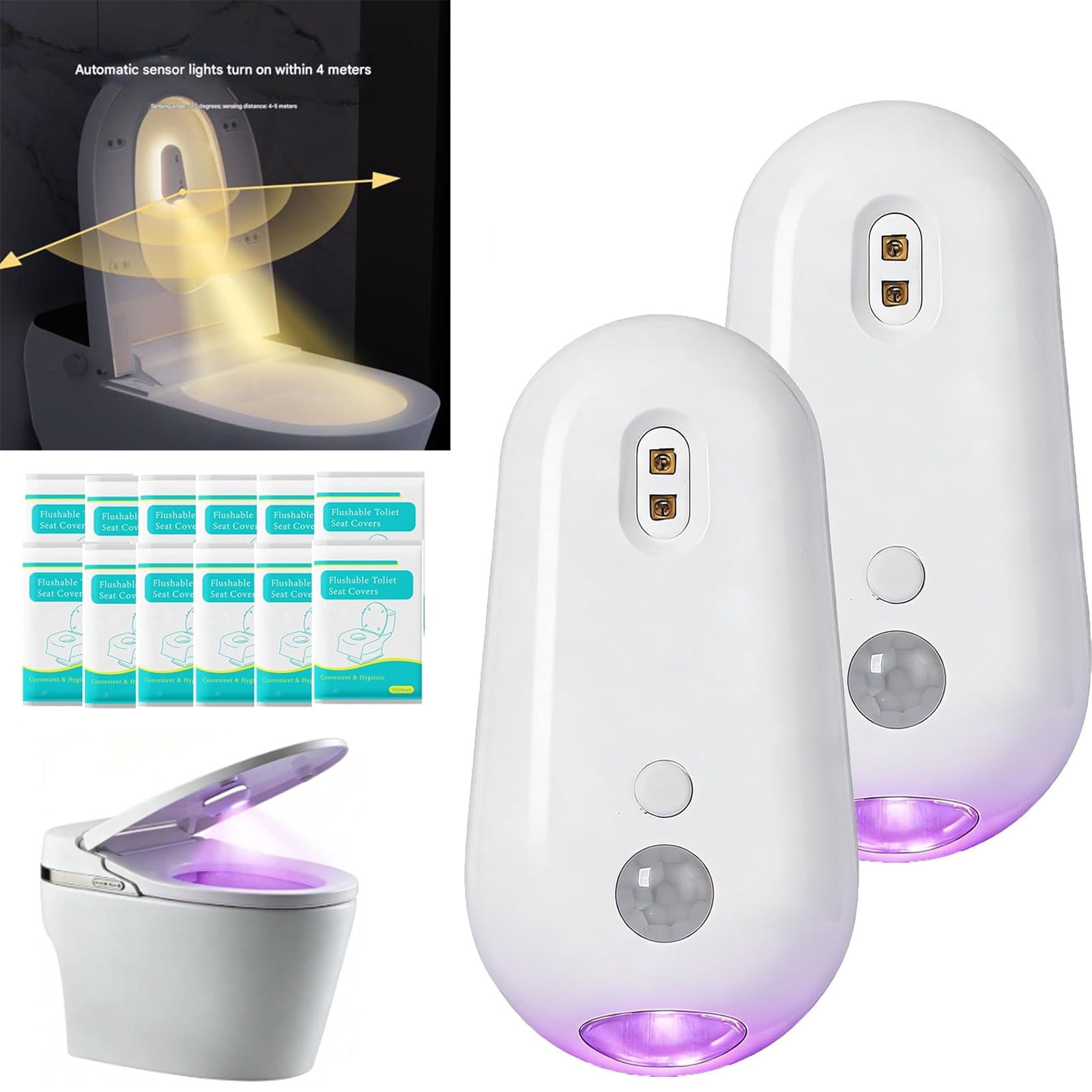 Purivio Self Cleaning UV Toilet Sensor Light, Waterproof Deodorizing Toilet Cleaning Light, Motion-Activated, Rechargeable, Night Light, for Shared Bathrooms, for Night Use, Kids & Elderly Safe