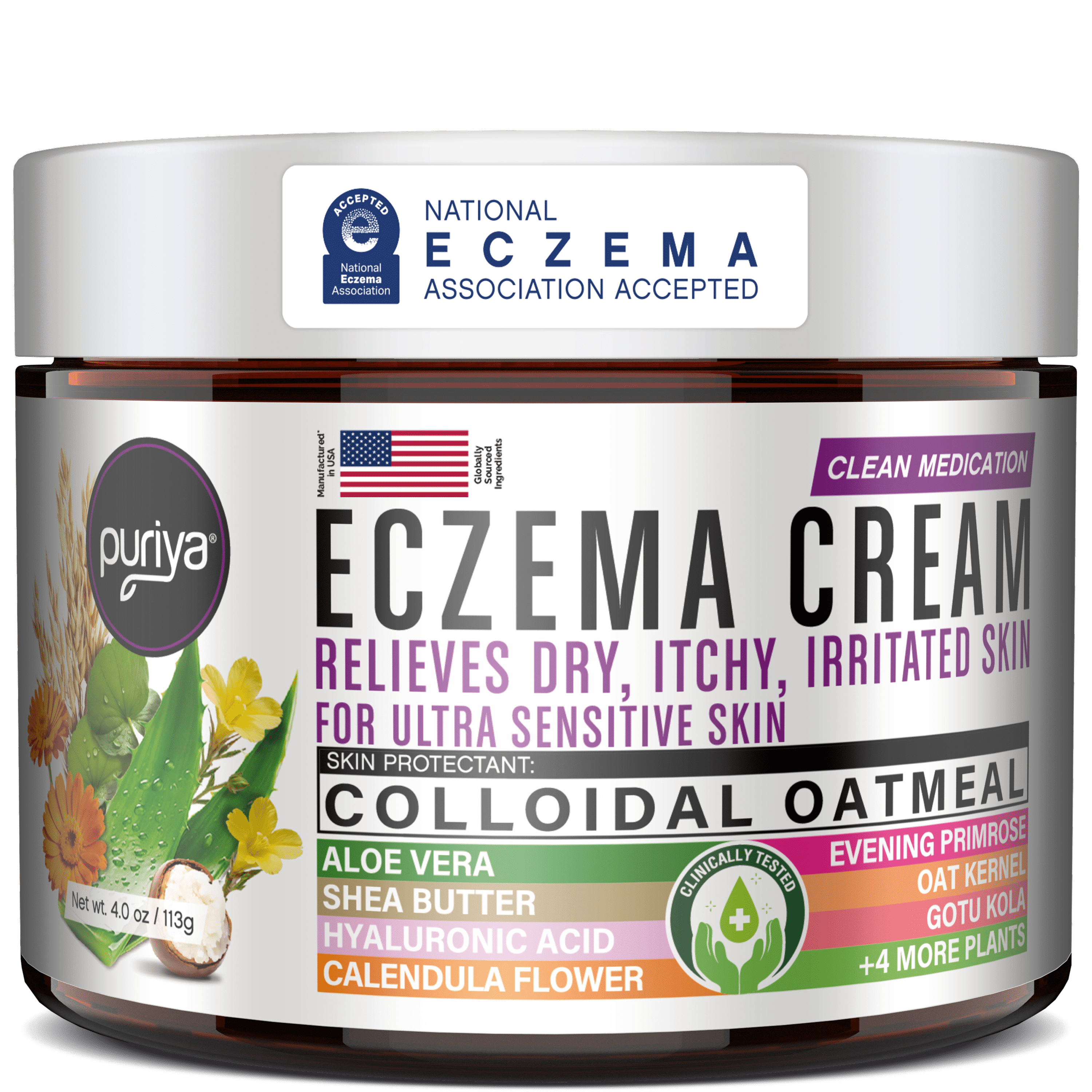 Puriya 5-in-1 Eczema Cream for Kids, Baby, Toddler, Adults, Advanced Colloidal Oatmeal Lotion for Dry, Itchy Skin Relief on Face and Body, Clinically Tested, Intensive Moisturizing Eczema Treatment