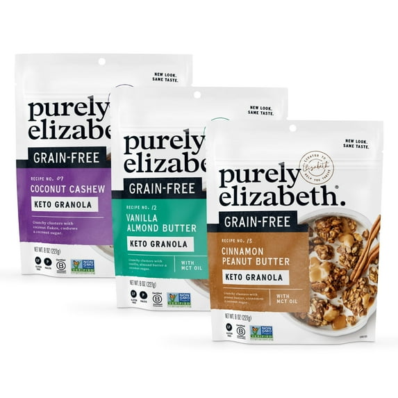 Purely Elizabeth Keto Granola Best Sellers Variety Pack, Made with Nuts and Seeds, Grain-Free, Gluten-Free, Non-GMO (3ct, 8oz Bags)