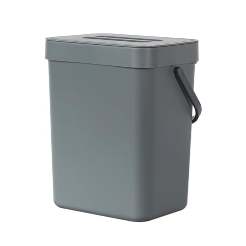 Puro Mini Wall-Mounted Kitchen Trash Can with Lid Food Waste Caddy, 0.79 Gal / 3L (Grey)