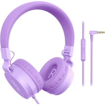 Puro Sound Labs PuroBasic Volume Limiting Wired Headphones for Kids, Foldable & Adjustable Headband w/Microphone, Compatible with Smartphones, Tablets and PC’s -Purple