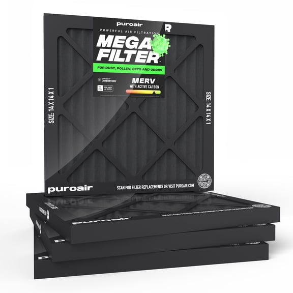 PuroAir Mega Filter - MERV 13 14x14x1 Air Filters with Carbon (4 pack)