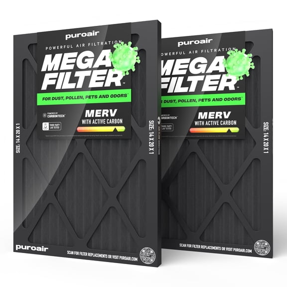 PuroAir Mega Filter - MERV 13 14x20x1 Air Filters with Carbon (2 pack)