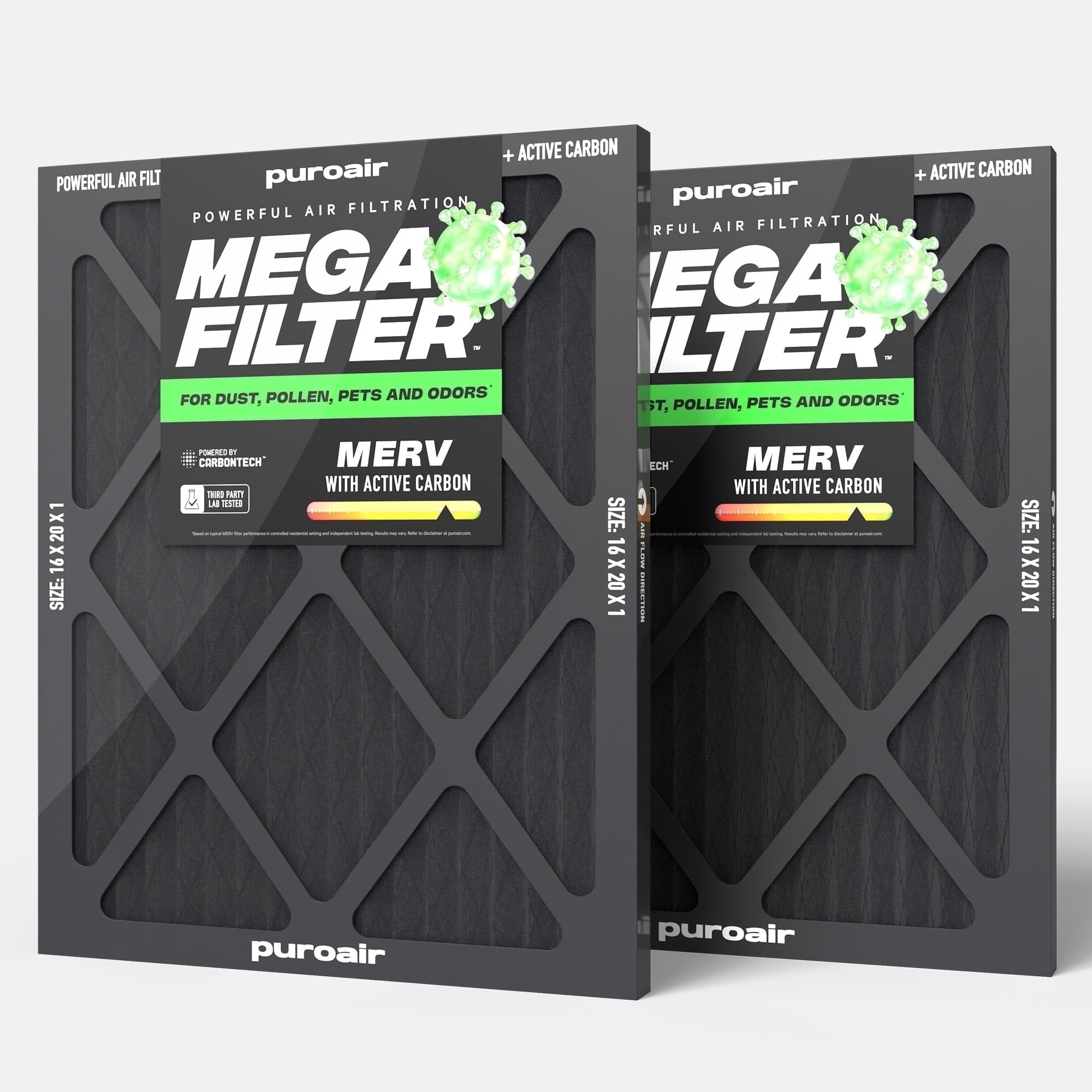 PuroAir Mega Filter - MERV 13 16x20x1 Air Filters for Home (2 pack)