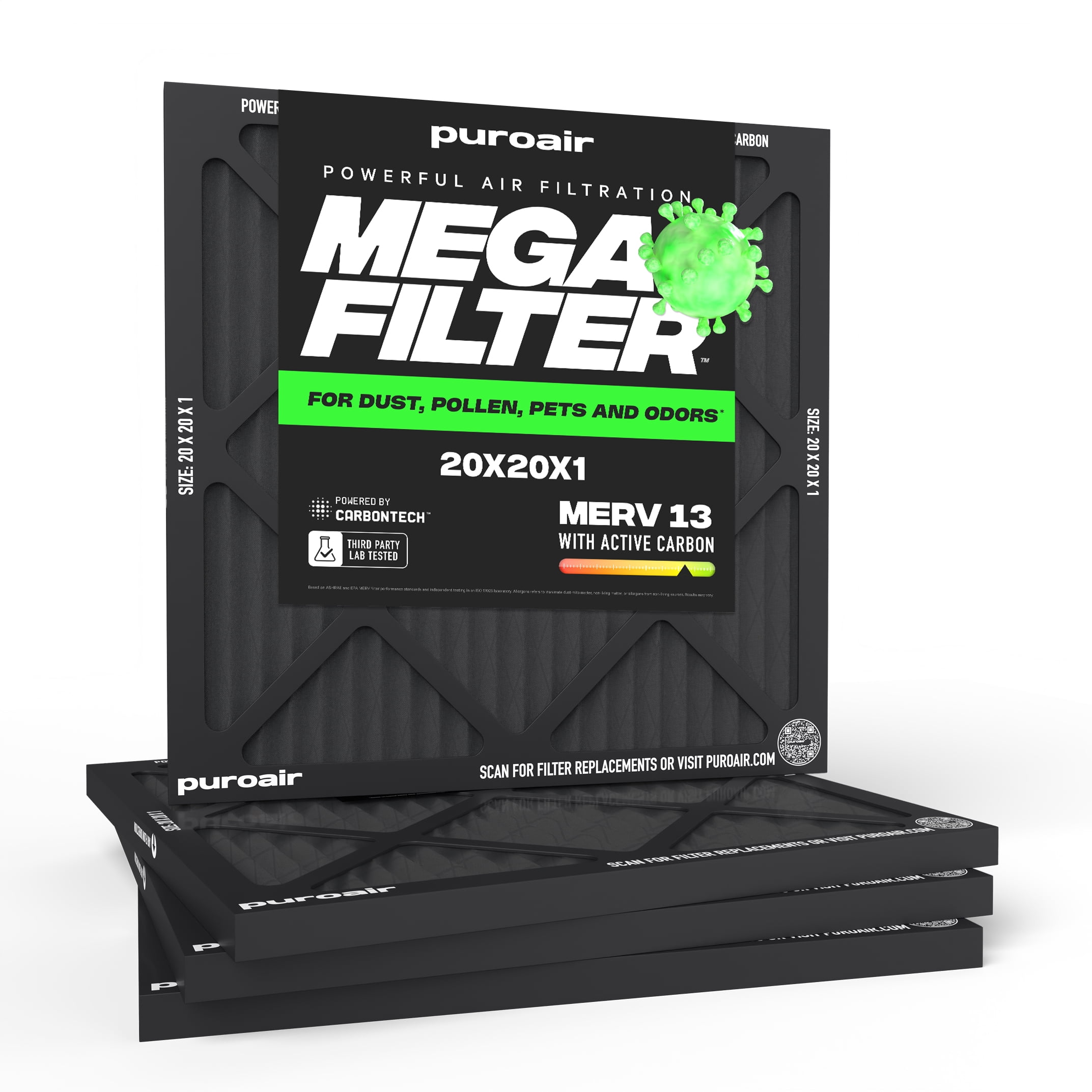 PuroAir Mega Filter - MERV 13 20x20x1 Air Filters for Home (4 pack)