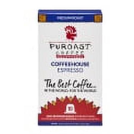 Puroast Coffeehouse Espresso Roast; 10 Count,100% Biodegradable Espresso Capsule, High Antioxidant, Smooth, Compatible with Nespresso Original Line Machines*