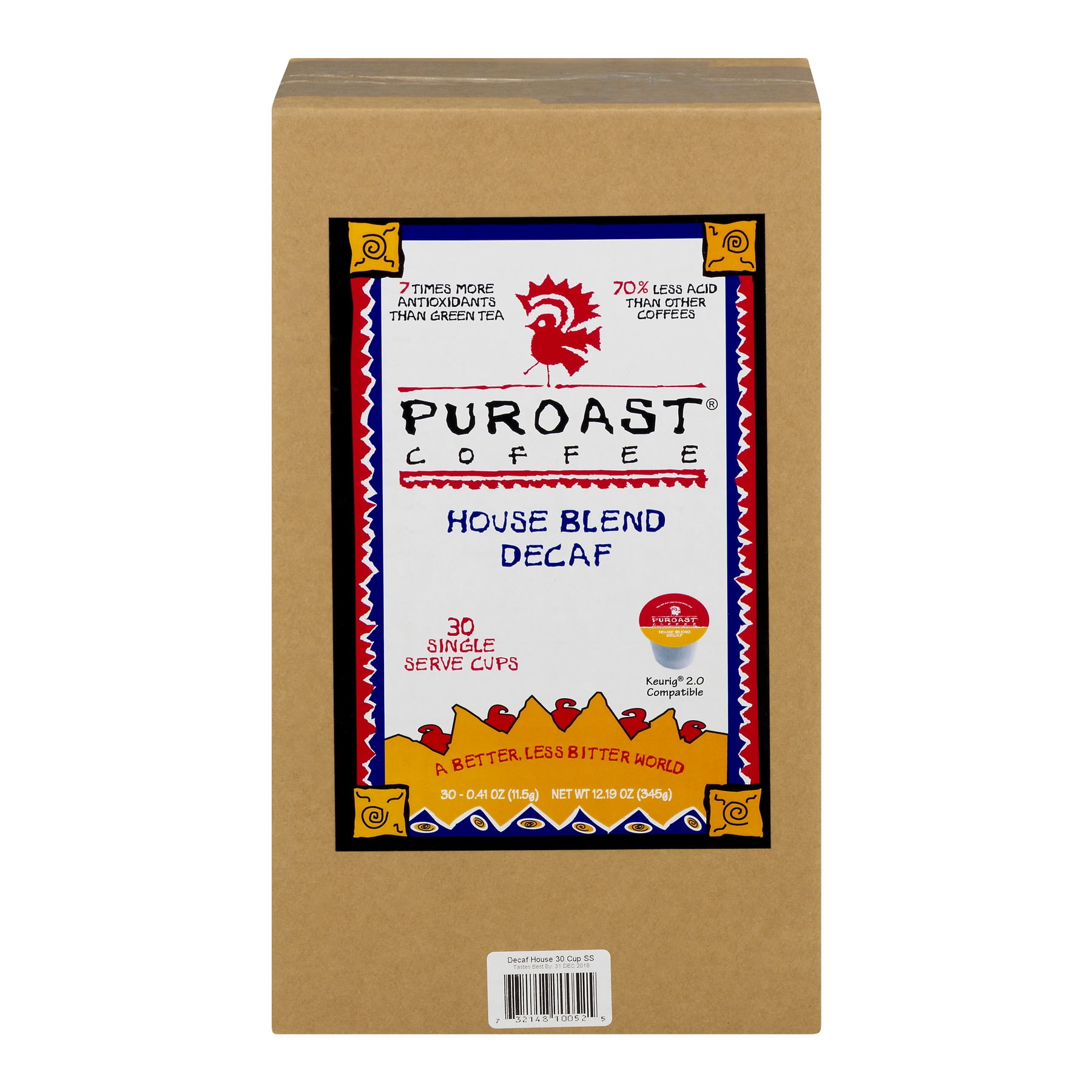 Puroast House Blend Decaf Low Acid Coffee Pods, 30 ct