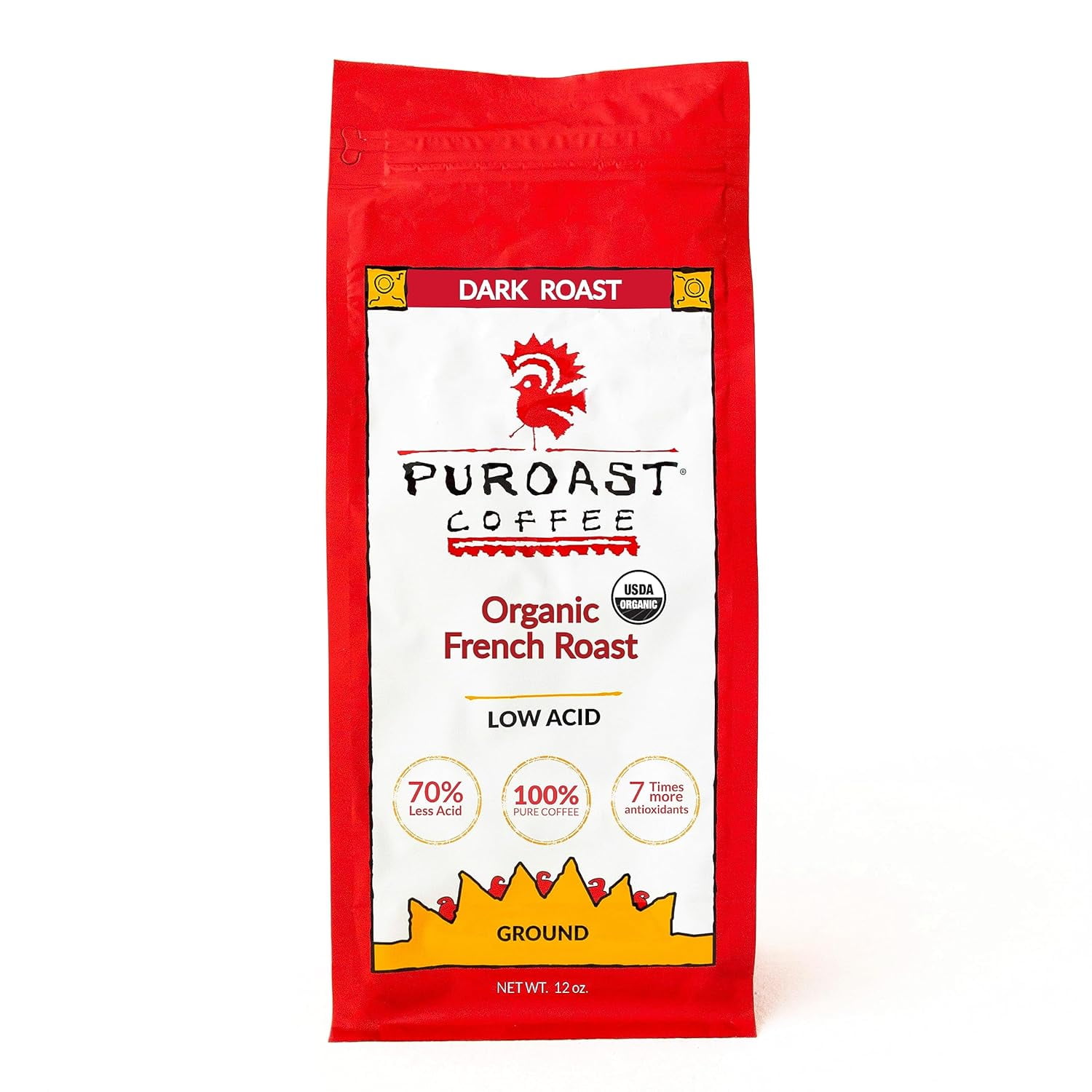 Puroast Low Acid Ground Coffee Dark French Roast 12 oz Pack of 4