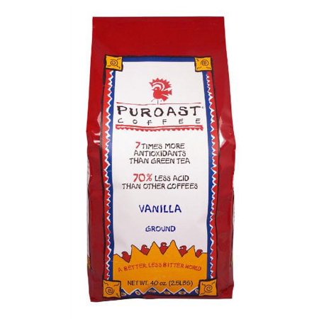 Puroast Low Acid Ground Coffee, Vanilla Flavor, High Antioxidant, 2.5 Pound Bag