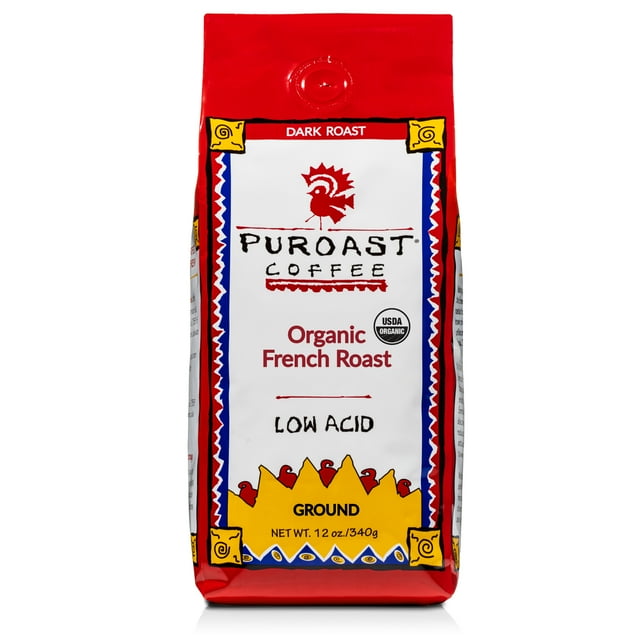 Puroast Low Acid High Antioxidant Organic Coffee French Dark Roast, 12