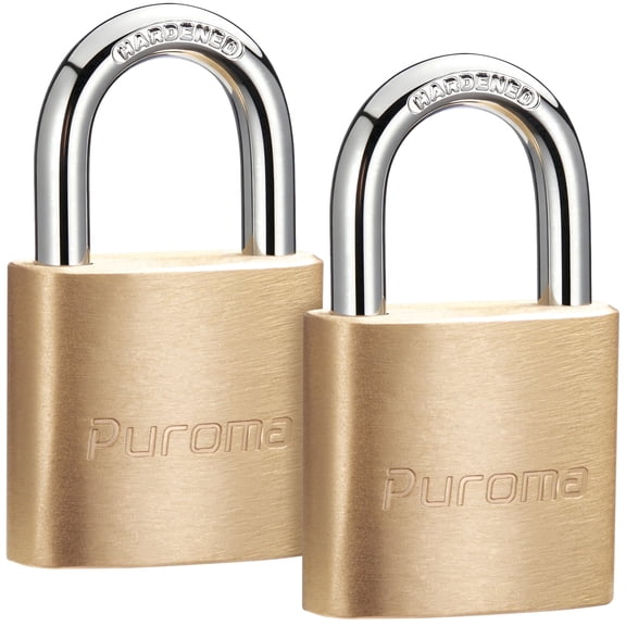 Puroma 1-3/16" (30mm) Solid Brass Padlock, Weather-Resistant Lock with 2 Keys, 11/16" (18mm) Shackle Clearance Height, for Gym Lockers, Toolboxes, Gates and Storage Cabinets (2 Pack)