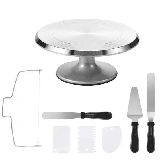 Puroma Cake Turntable, 12'' Aluminium Alloy Cake Stand, Cake Decorating Kit with 3 Icing Spatulas and 4 Icing Combs, Cake Decorating Supplies for Cake, Cupcake, Desserts