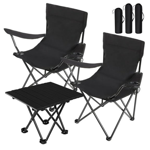 Purpeak 3-Piece Portable Outdoor Camping Set Two Oxford Chairs and Table Black