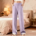 thumbnail image 1 of Purple 100% Cotton Lounge Wide Leg Pants for Girls - Ultra-Soft Breathable Ribbed Casual Pants with Elastic Waist & Side Pockets (Sizes 120-170),Size 14-15T, 1 of 5