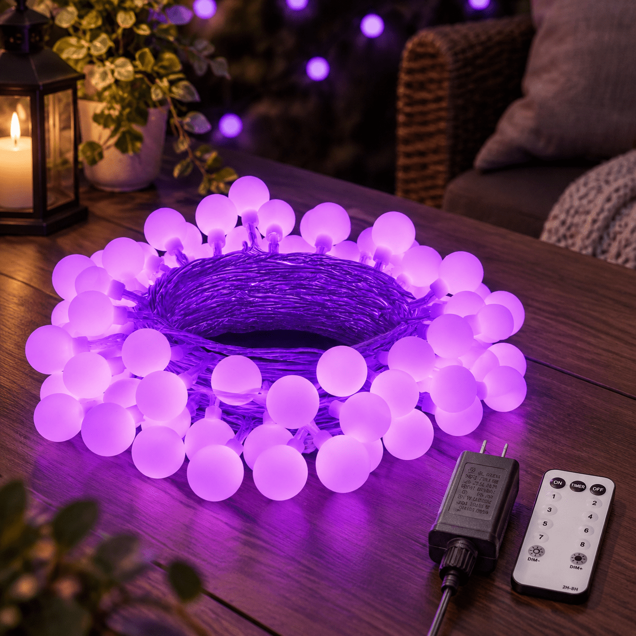 Purple 100 LED Plug Connectable Globe String Lights Indoor Outdoor ...