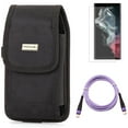 thumbnail image 1 of Purple 10ft PD Cable & Case Belt Clip & Matte Screen Protector for Samsung Galaxy S22 Ultra (6.8") - Combo Type-C to USB-C Fast Charger Cord Extra Long & Rugged Holster Canvas & TPU Film Anti-Glare, 1 of 20