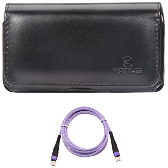 Purple 10ft PD Cable w Case Belt Clip for Samsung Galaxy S20 - Type-C to USB-C Fast Charger Cord Extra Long Power Wire, Leather Swivel Holster Loops Cover Q4K fits Samsung Galaxy S20