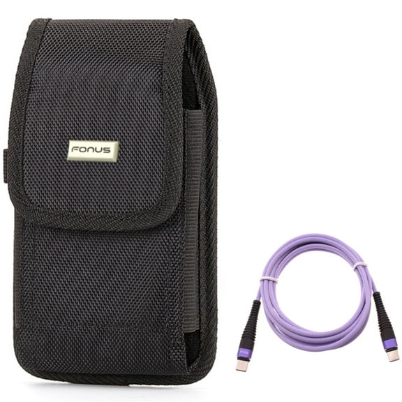 Purple 10ft PD Cable w Case Belt Clip for Samsung Galaxy S22 Ultra,S21,S21 Ultra,S21 S20 Ultra,S20 Plus,Ultra Fan Edition - Type-C to USB-C Fast Charger Cord Extra Long, Rugged Holster Canvas