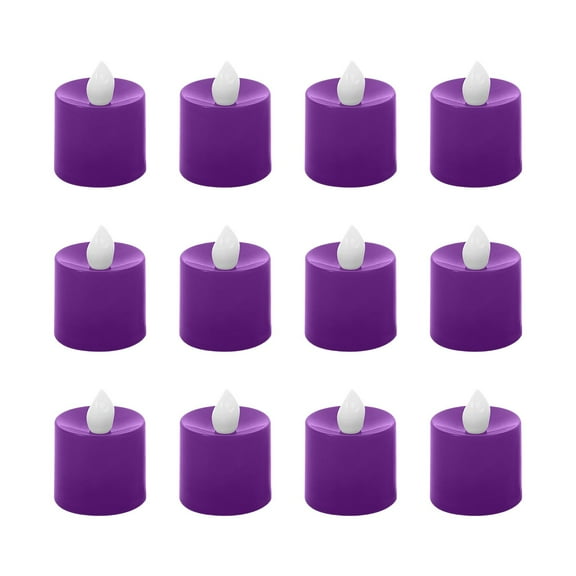 Purple 12 Piece Electronic Candles Set Flameless Led Tea Lights Warm White Light Battery Operated Polypropylene Material Holiday Home Decor Weighs 0.375 Lb