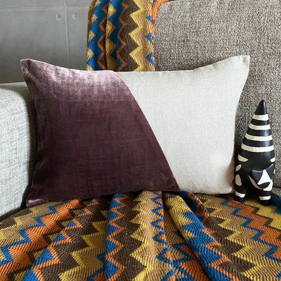 Purple 12"x18" (30x45 cm) Lumbar Pillow Cover, Velvet Patchwork & Color Blocking Oblong Pillow, Patchwork Pattern Modern Style - Velutinous Wine