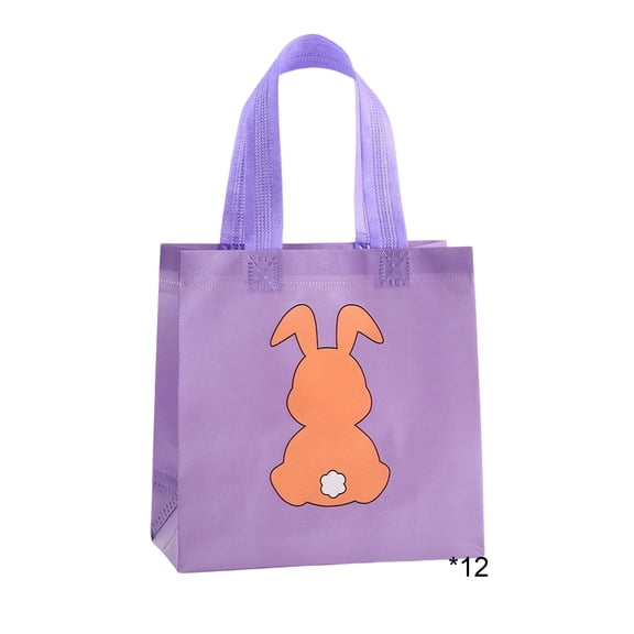 Purple 12Pc Easter Gift Bags Decorative Party Favor With Sturdy Polyester Material, Rabbit Patterns And Smooth Surface For Small Gifts, Candy Treats And Holiday Celebration