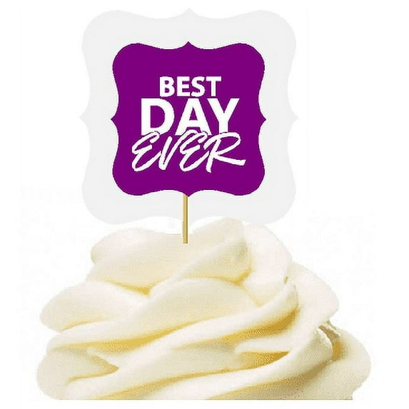 Purple 12pack Best Day Ever Cupcake Desert Appetizer Food Picks for Weddings, Birthdays, Baby Showers, Events & Parties