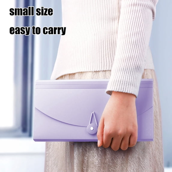 Purple 13-Pocket A6 Mini Accordion File Office Document Organizer with Clear Cover